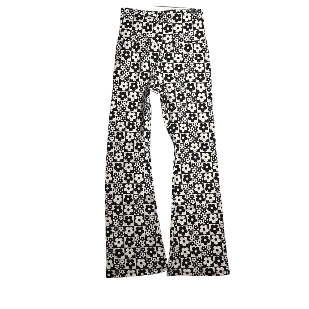 Wild Fable Women's Black White Flower‎ Power Flare Pants Size S